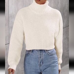 Apricot turtleneck cropped sweater top cream cozy NWT size Large
